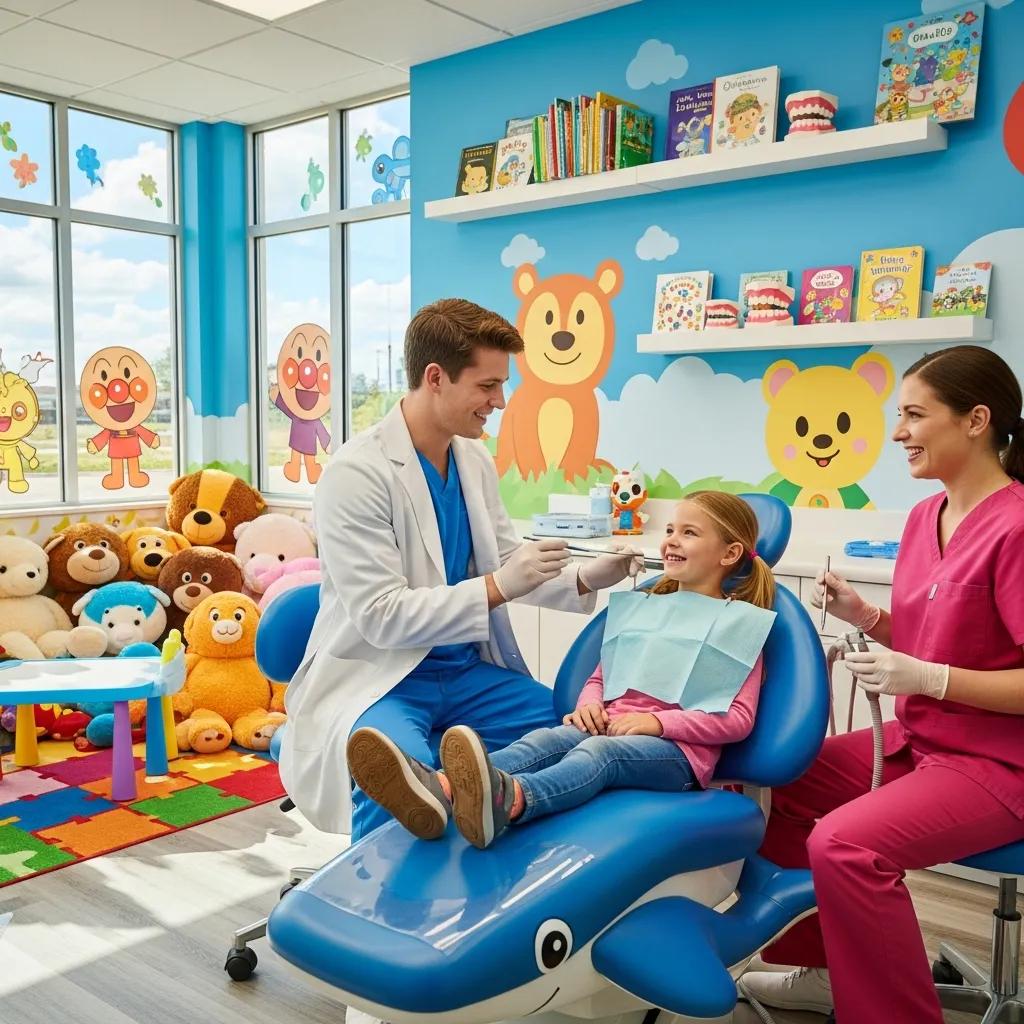 Child receiving dental care in a colorful pediatric dental office