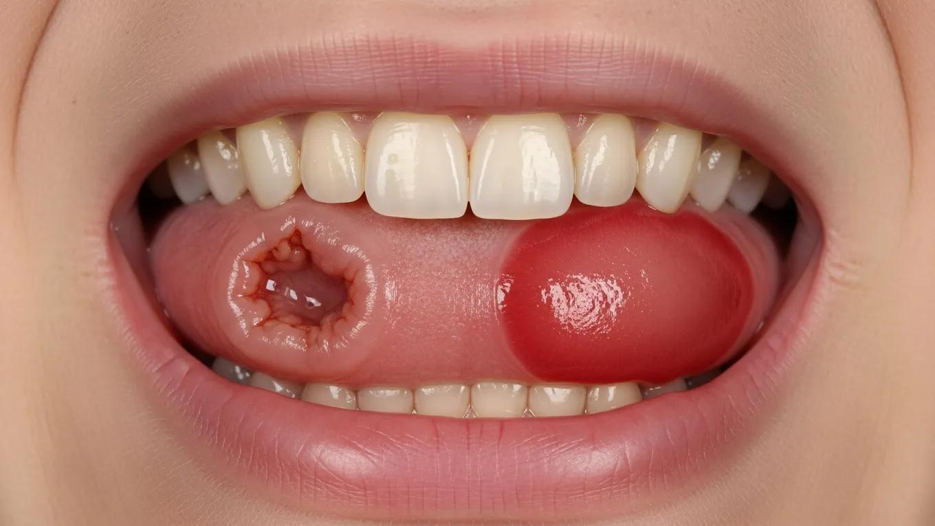 Close-up of mouth showing signs of oral cancer symptoms