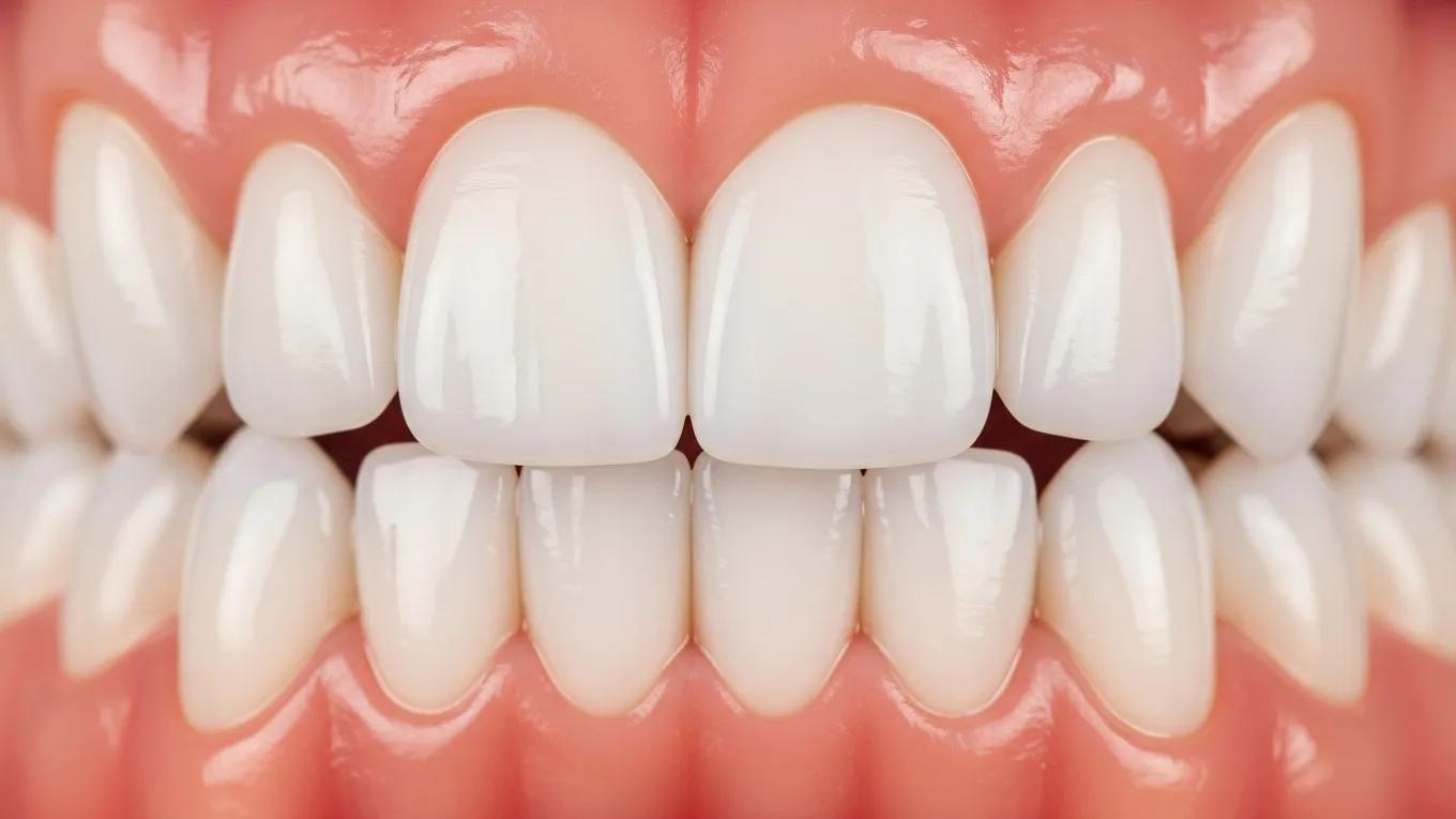 Close-up of healthy teeth and gums, emphasizing oral hygiene and the prevention of gum disease.