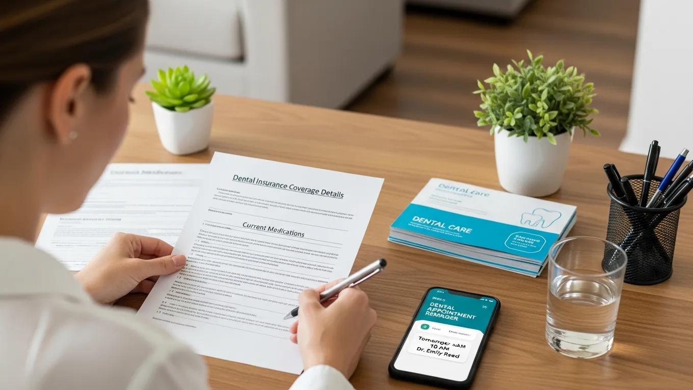 Patient preparing for dental appointment with insurance and medication list