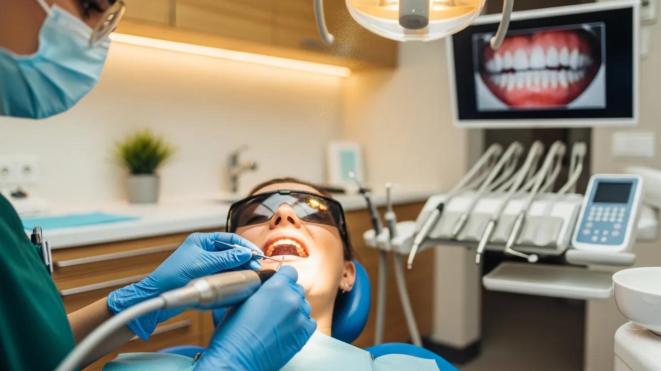 Patient receiving periodontal therapy from a dental hygienist, illustrating the benefits of advanced gum disease treatment