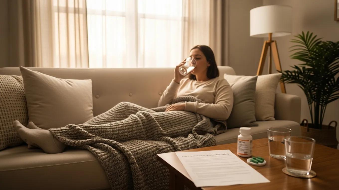 Patient resting at home after IV sedation, following post-procedure care